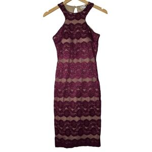 Womens Size Small Maroon Purple Lace Bodycon‎ Mini Dress Sleeveless Party